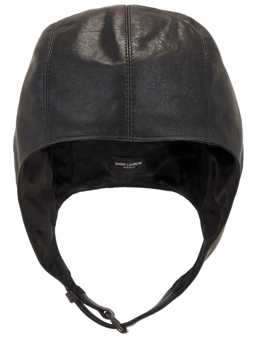 Saint Laurent YSL Black Lambskin Leather Buckle Pilot Aviator Flight Hat w/ Box
